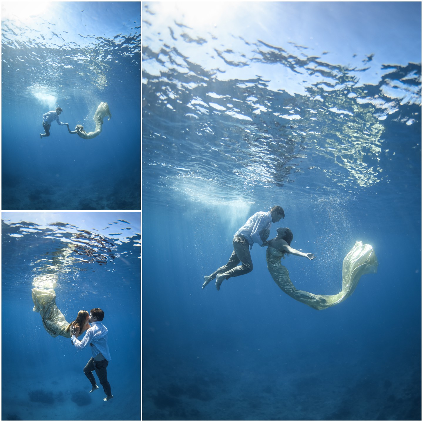 Fiji Underwater Portrait Session Bride in Gold