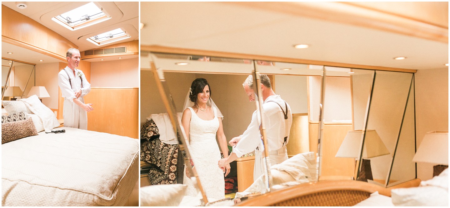 Fiji Yacht Wedding Bel'Mare Bride & Groom getting ready