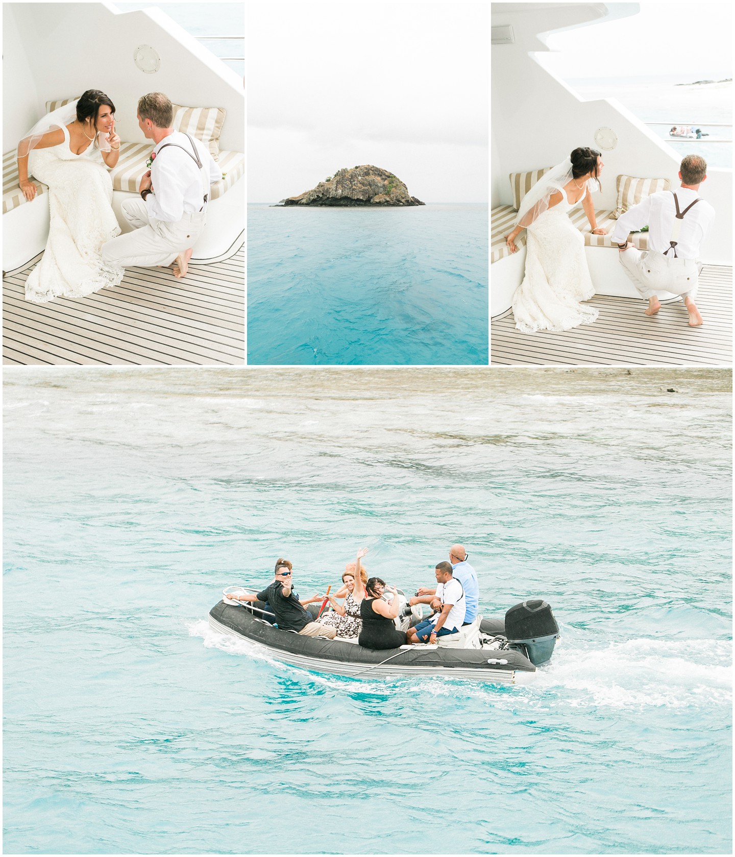 Fiji Yacht wedding couple hiding from guests