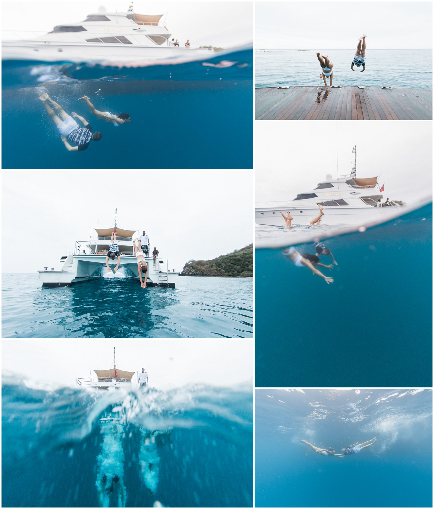 Fiji Yacht Wedding Bride & Groom Swimming