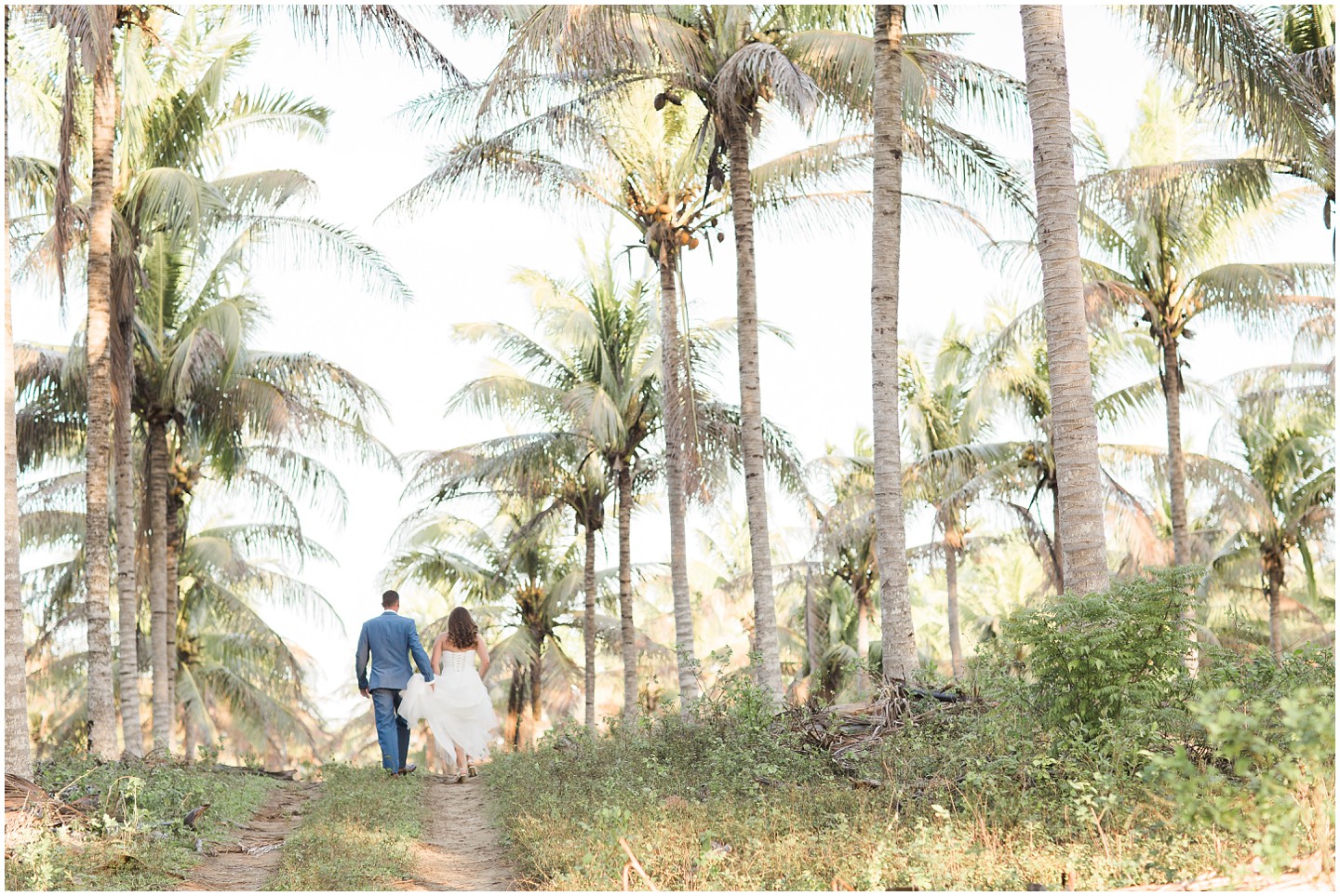 Elopement Fiji Coconut Plantation Bride & Groom Walking
