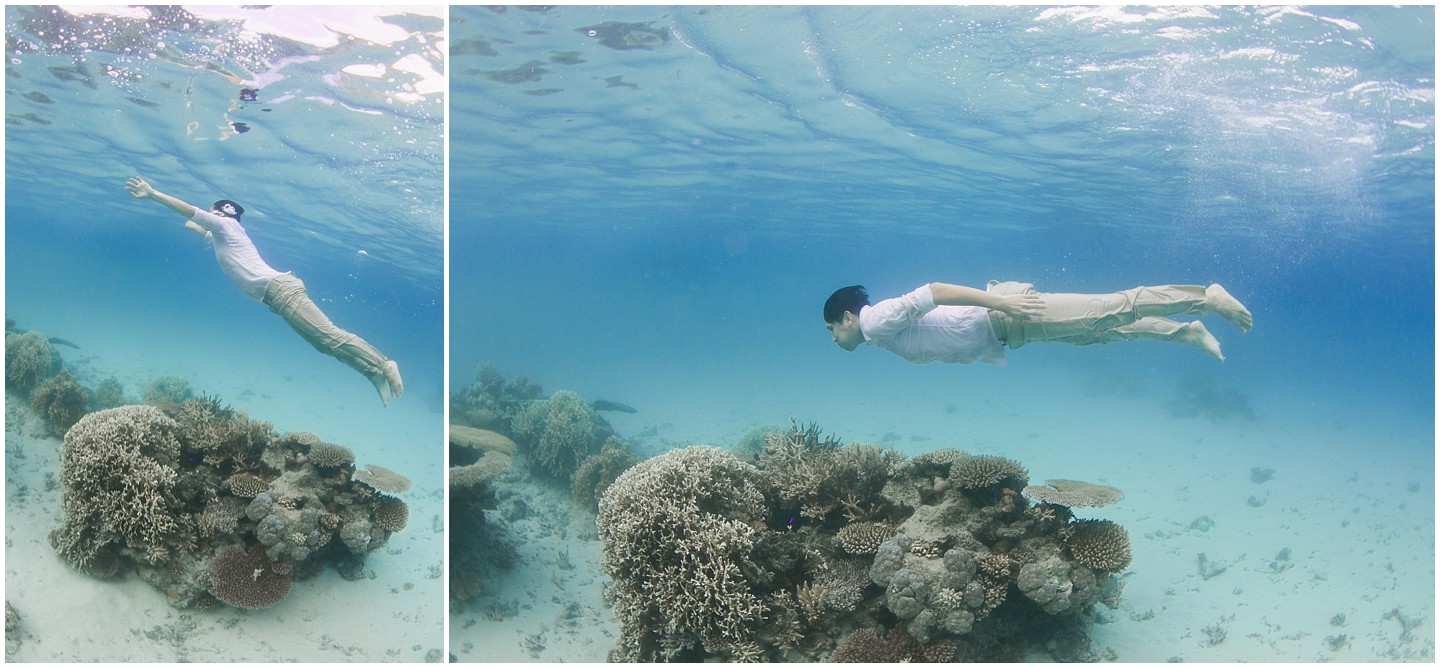 Fiji Underwater Portrait Session Groom swimming